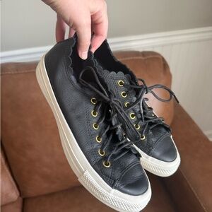 Converse Black Leather Sneakers with Gold Eyelets